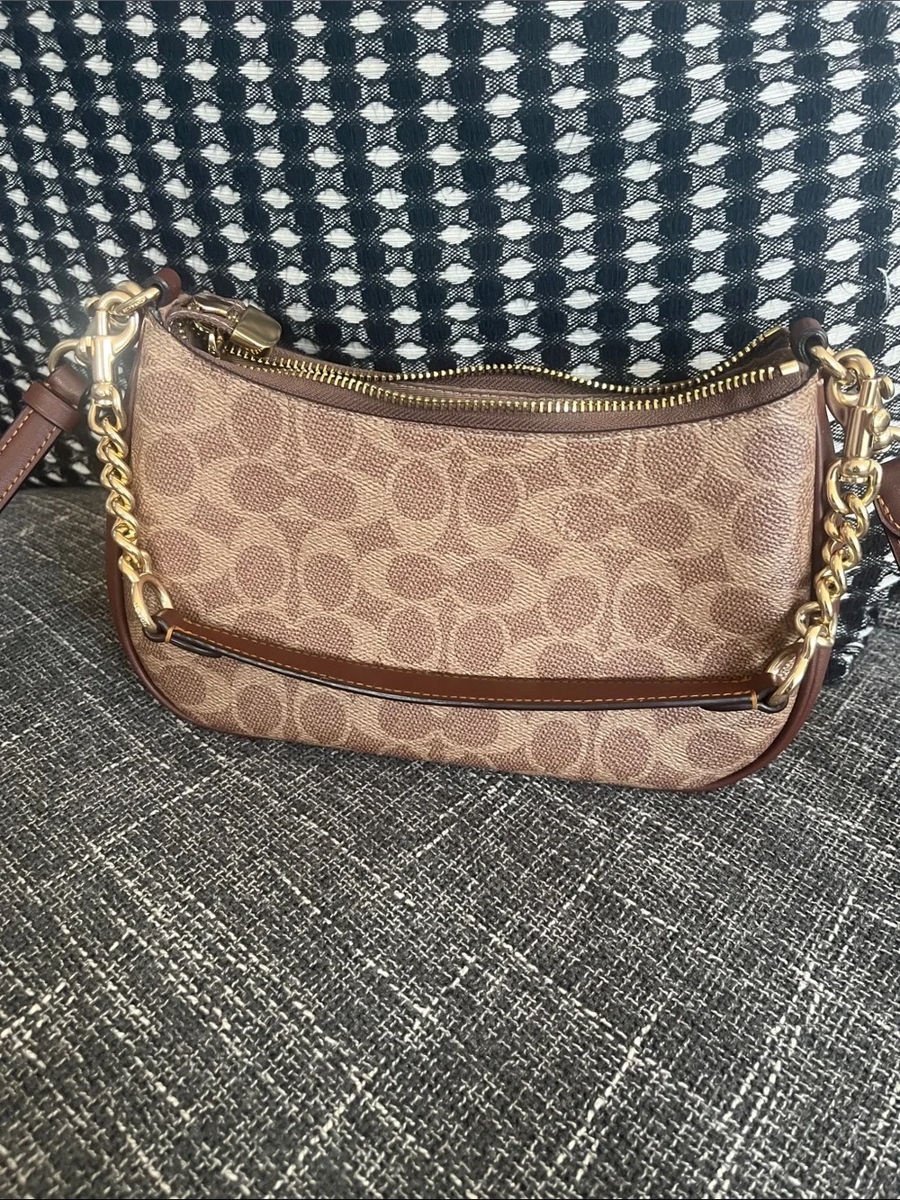 COACH Brown Signature Canvas Small Crossbody with Gold Hardware